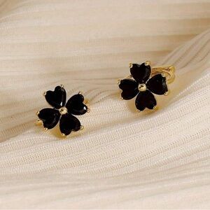 Black Flower Hoop Earrings